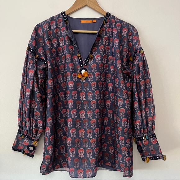 Oliphant Peasant Blouse with Mirror and Tassel Details Size Med - Picture 2 of 12